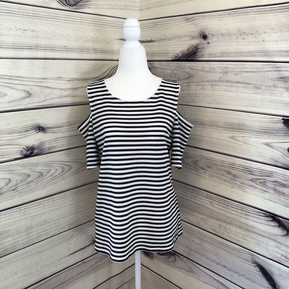 Calvin Klein Navy & White Striped Cold Shoulder Tank Top Medium - Picture 1 of 6